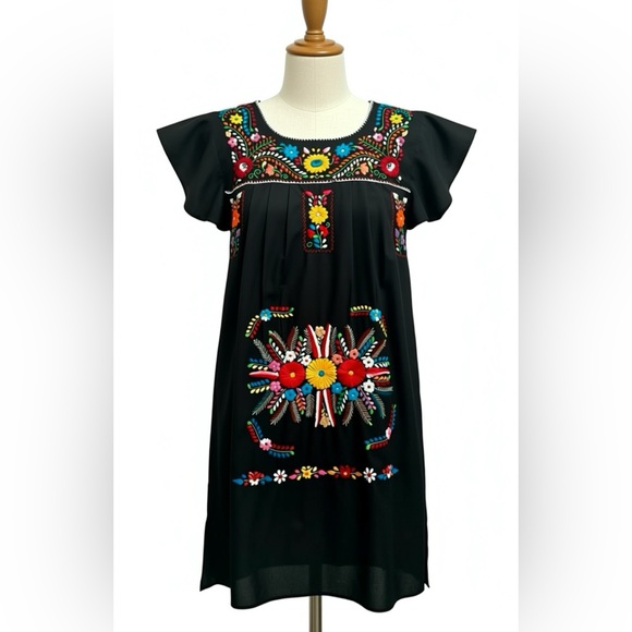 Dresses & Skirts - 🪭🪭Colorful Embroidered Mexican/ Puebla/ BOHO Peasant Dress Womens🪭🪭